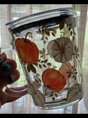Fall Pumpkin Glass Travel Mug - Orange & Cream Fall Design